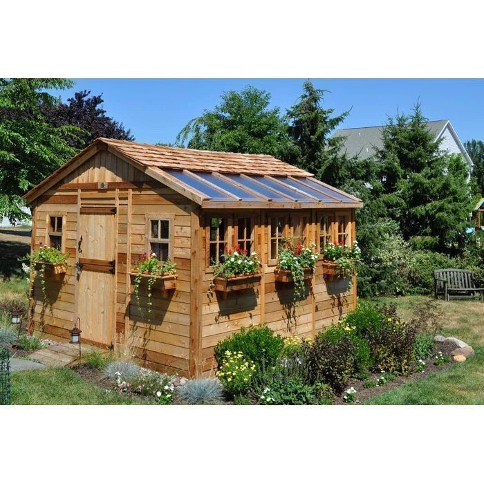 12 ft. W x 12 ft. D Cedar Wood Sunshed Garden Shed - Image 9