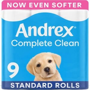 Andrex Complete Clean Toilet Roll 9 Rolls, FSC Certified Toilet Tissue with 3D Wave Texture