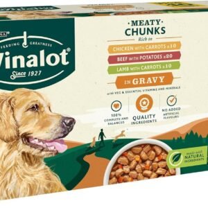 WINALOT Wet Dog Food Pouches – 40 x 100g, Meaty Chunks in Savory Gravy