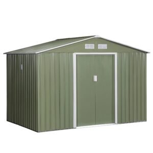 Spacious 9′ x 6′ Outdoor Storage Shed with Foundation, Sliding Doors, and Vents – Green