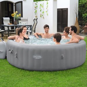 Bestway 8 – Person 190 – Jet Vinyl Round Inflatable Hot Tub in Gray