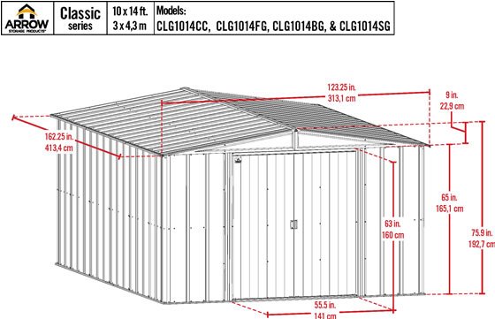 Arrow 10x14 Classic Steel Shed Kit Measurements Diagram