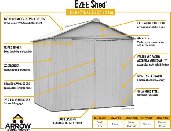 Arrow 10x8 Ezee Shed Charcoal - Features