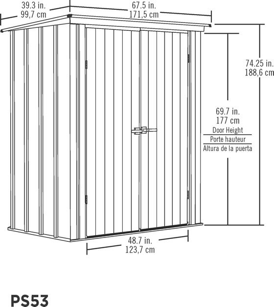 Arrow 5x3 Spacemaker Patio Shed Kit Measurements Diagram
