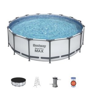 Bestway Steel Pro MAX 15’x48″ Round Above Ground Swimming Pool with Pump & Cover