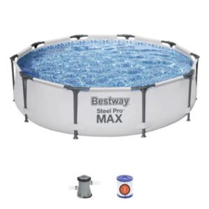 Bestway 12′ x 30″ Steel Pro Frame Max Round Above Ground Swimming Pool with Pump